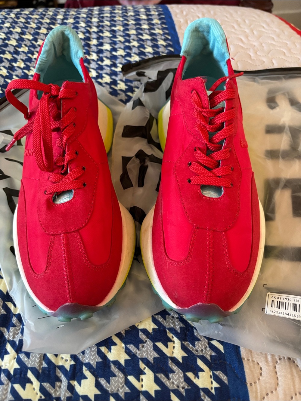 Women’s Red Athletic Sneakers with Light Blue Lining
